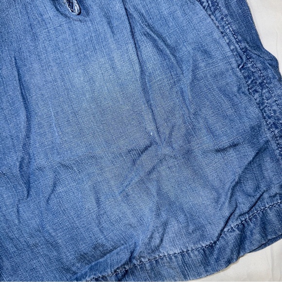 Knox Rose | Paper Bag Tie Elastic High Waisted Chambray Denim Look Shorts - Picture 7 of 15